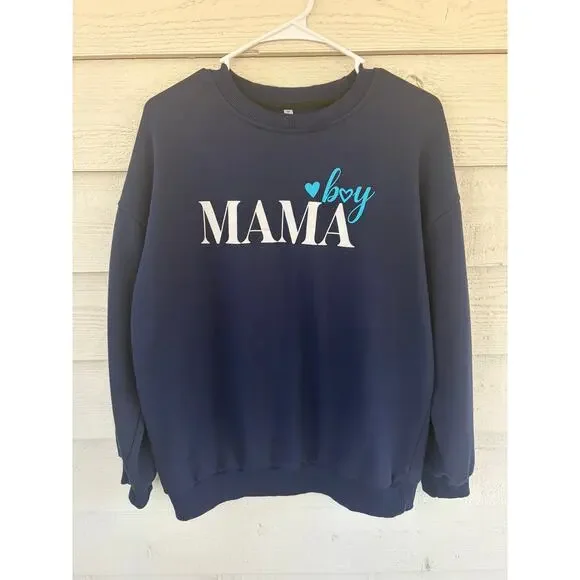 Boy Mama Crewneck Sweatshirt Navy Blue Graphic Pullover Size Medium - Picture 2 of 5